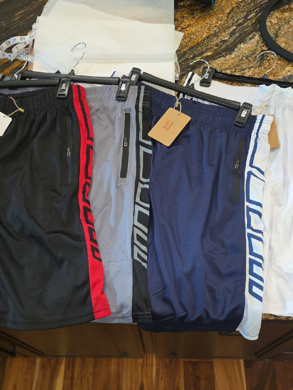 4 Pr. Men's Athletic Shorts with Pattern Side Panels, New!